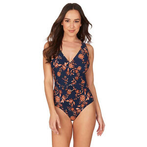 Nip Tuck Swim Size 10 Flattering Floral Navy Blue Louise One Piece Swimsuit